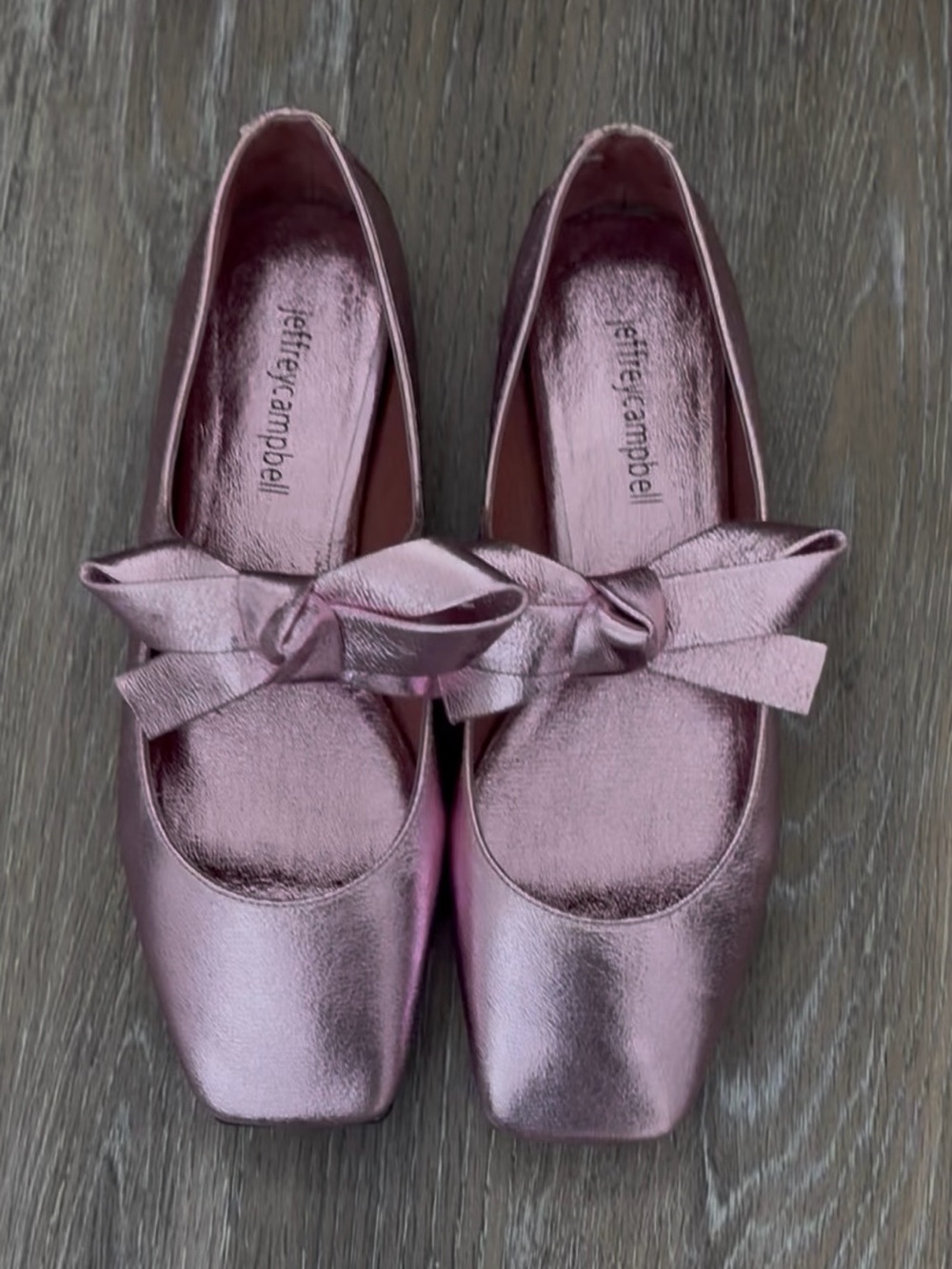 Jeffrey Campbell Metallic Rose Pink Bow Ballet Flats